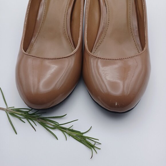Jessica Patent Tan Pumps - Picture 3 of 10